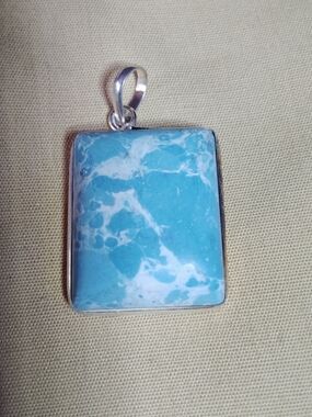 RECTANGULAR LARIMAR NECKLACE - STERLING 18-IN CHAIN.